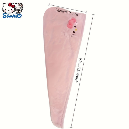 1pc Sanrio Authorized Cute Hair Drying Cap | Hello Kitty Coral Fleece Thickened Absorbent Wrap, Non-Shedding Design Suitable for Use After Shampooing, Exercising, Traveling | Hand Wash Only, Christmas Holiday, Polyester