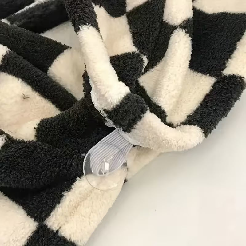 1pc Women's Super Absorbent Thickened Checkered Bath & Hair Towel - Quick-Dry Shower Cap with Black & White Checkerboard Design, Soft Texture