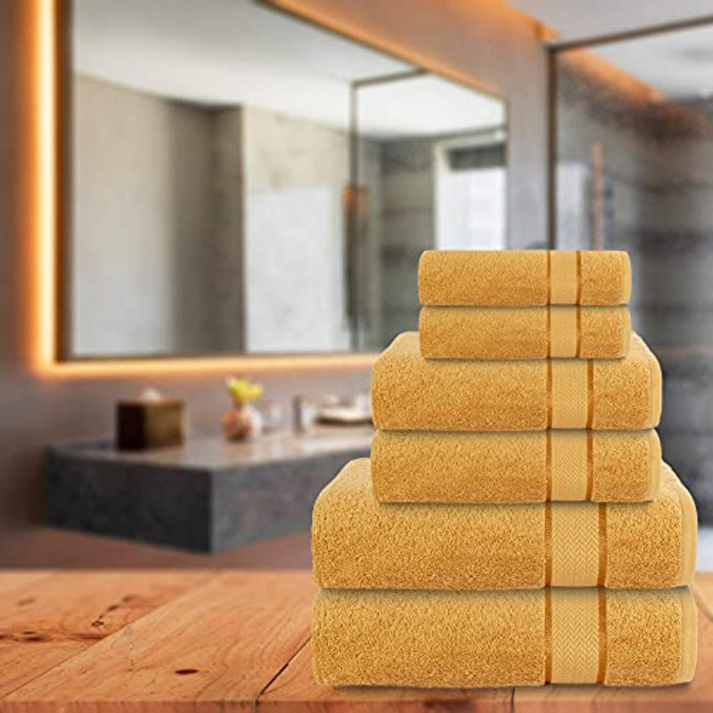 Luxury Bath Towels Set-100% - 2 Bath 2 Hand and 2 Washcloths - Large Premium Thick Fluffy Absorbent Quick Dry Soft and Plush - 6pcs Luxury Bathroom Towels - Golden\u002Fgold