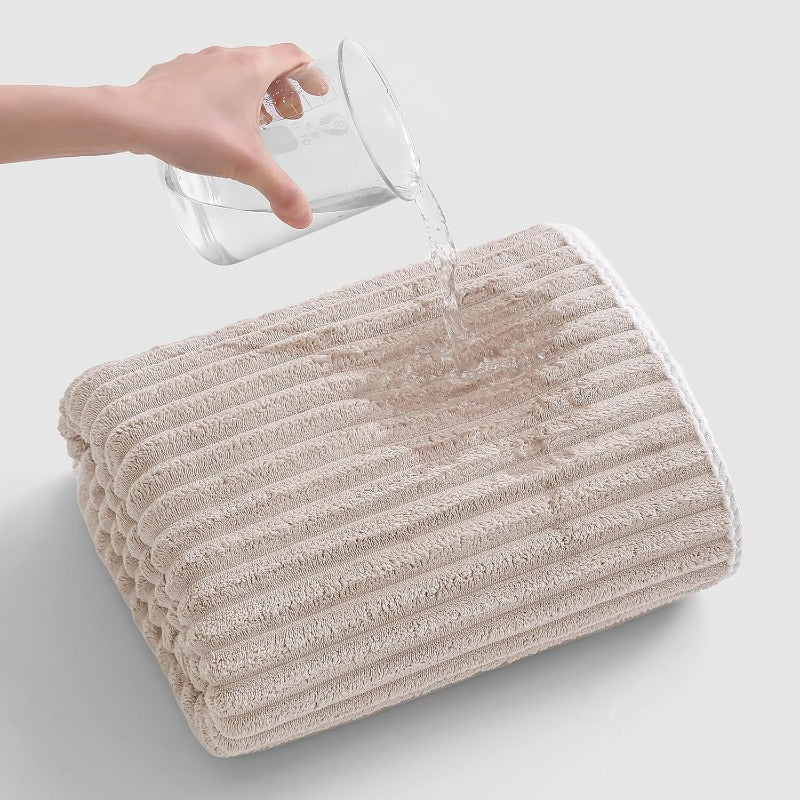 2pcs (Bath Sheets Set) Extra Large Bath Towels Suitable for Adults - Luxury Super Soft Absorbent Microfiber Bath Sheets with Hanging Loop, Quick-Dry & Lightweight, Oversized 39x79 Inches, Beige Striped Bath Towel for Spa & Use