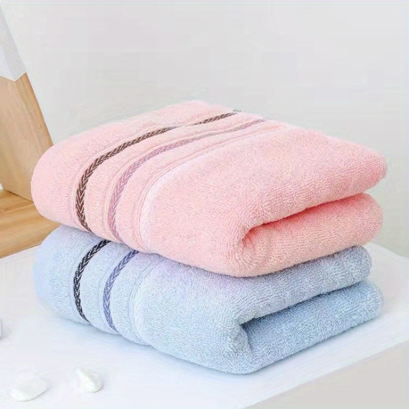 2 Soft Towels - Thick and Absorbent, Light Beige with Reinforced Edge Stripe Design, 12.99\