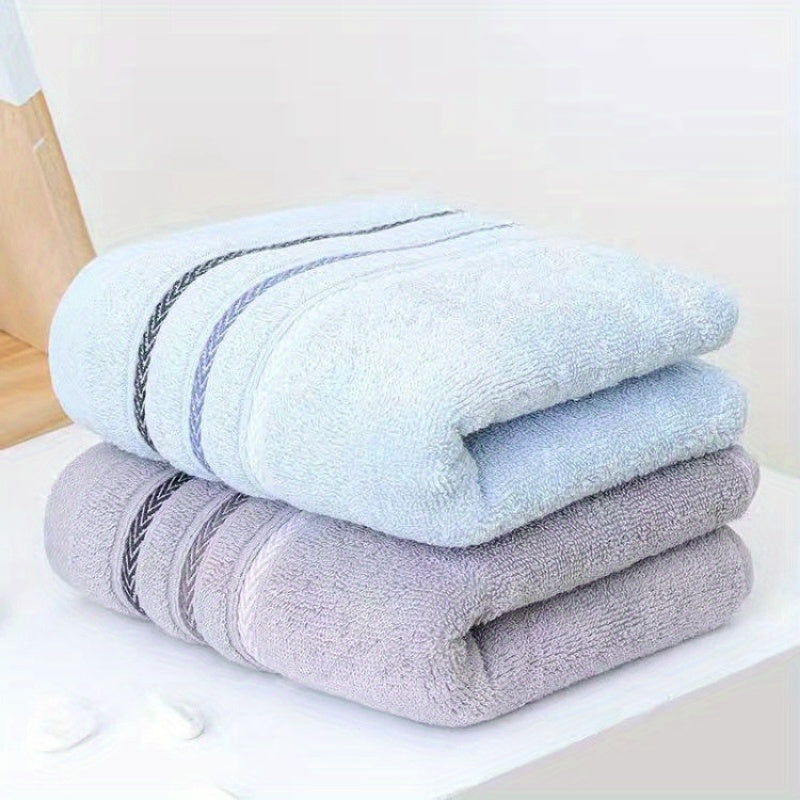 2 Soft Towels - Thick and Absorbent, Light Beige with Reinforced Edge Stripe Design, 12.99\