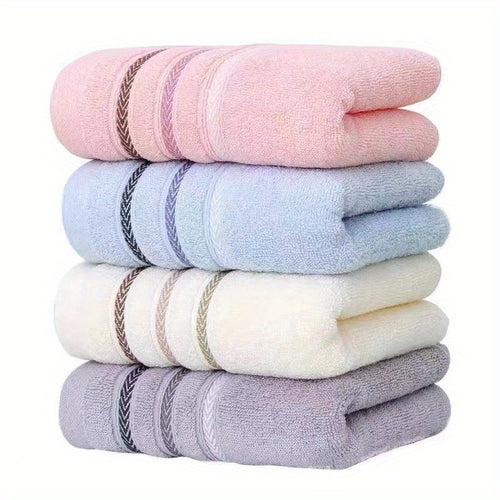 2 Soft Towels - Thick and Absorbent, Light Beige with Reinforced Edge Stripe Design, 12.99\