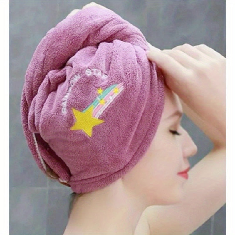 Microfiber Wrap Quick Dry Microfiber Hair Towel Wrap, 1pc | Super Absorbent Hair Drying Turban for Women, Modern Geometric-Pattern Knit Fabric, 260gsm, with Space-Themed Embroidery, for Bathroom Accessories