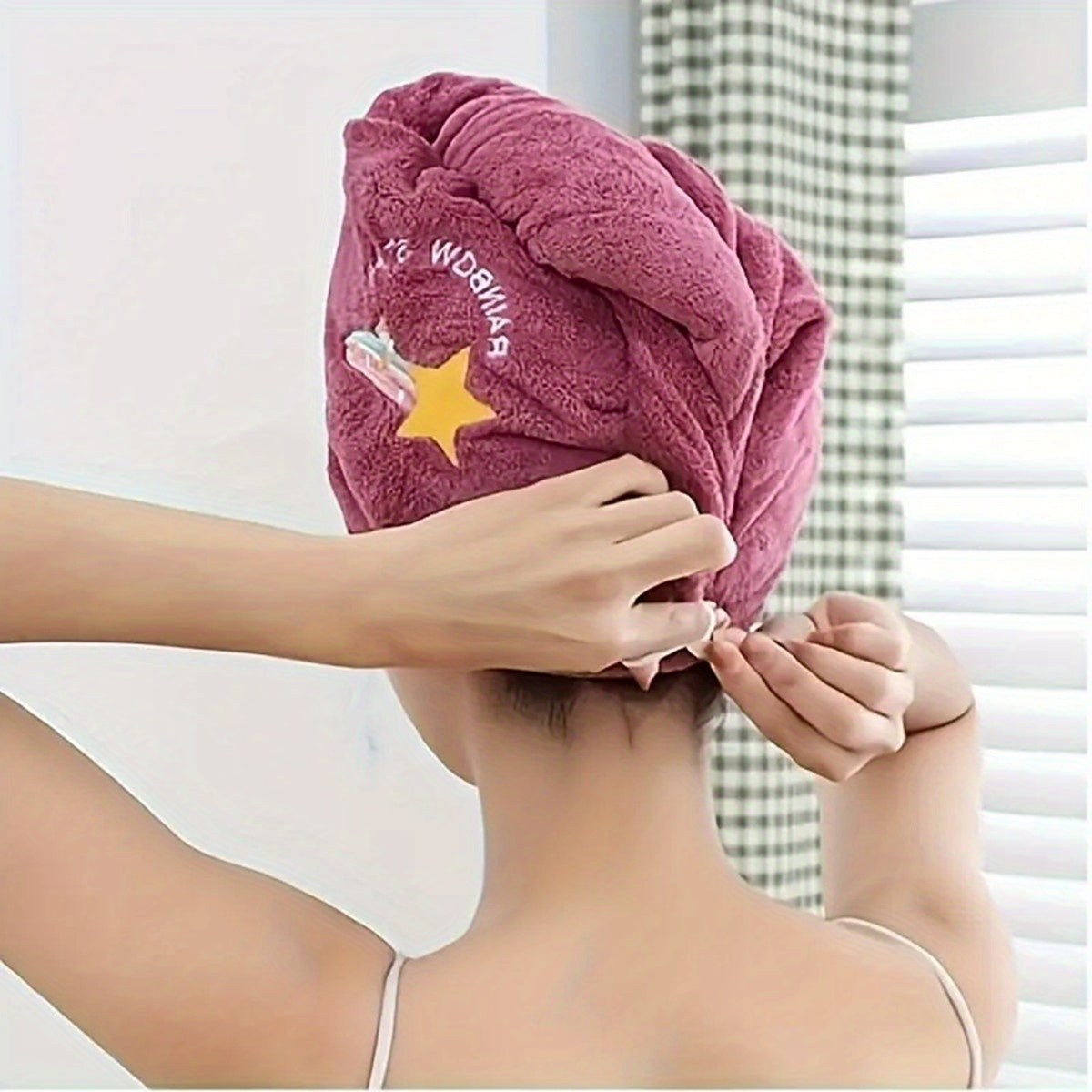 Microfiber Wrap Quick Dry Microfiber Hair Towel Wrap, 1pc | Super Absorbent Hair Drying Turban for Women, Modern Geometric-Pattern Knit Fabric, 260gsm, with Space-Themed Embroidery, for Bathroom Accessories