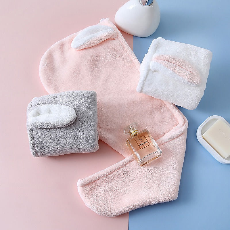 Japanese Korean Rabbit Ear Hair with Microfiber & Coral - Cute Bunny Ear Bath Suitable for, Swim Spa Shower, Anime