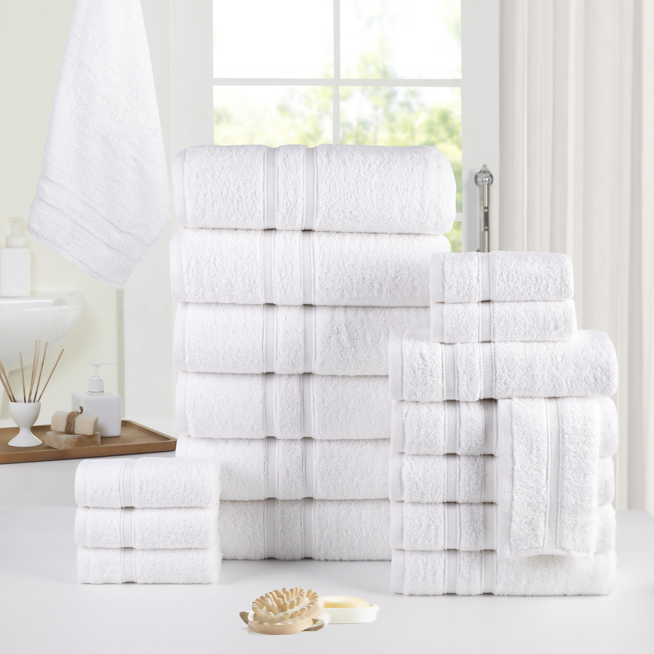 18-Piece Zero Twist Egyptian Cotton Towel Set – Luxury Bath Towels, Hand Towels & Washcloths – Ultra Soft, Absorbent, 650 GSM Spa Quality