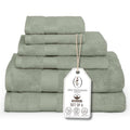 Premium Staple Bathroom Towel Set - Sage Green 600 GSM 6pcs Luxury Bath Towel Set 1 Stripe - 2 Bath Towels 2 Hand Towels And 2 Washclothes Set - High Absorbent And Quick Dry for Gym Spa Hotel