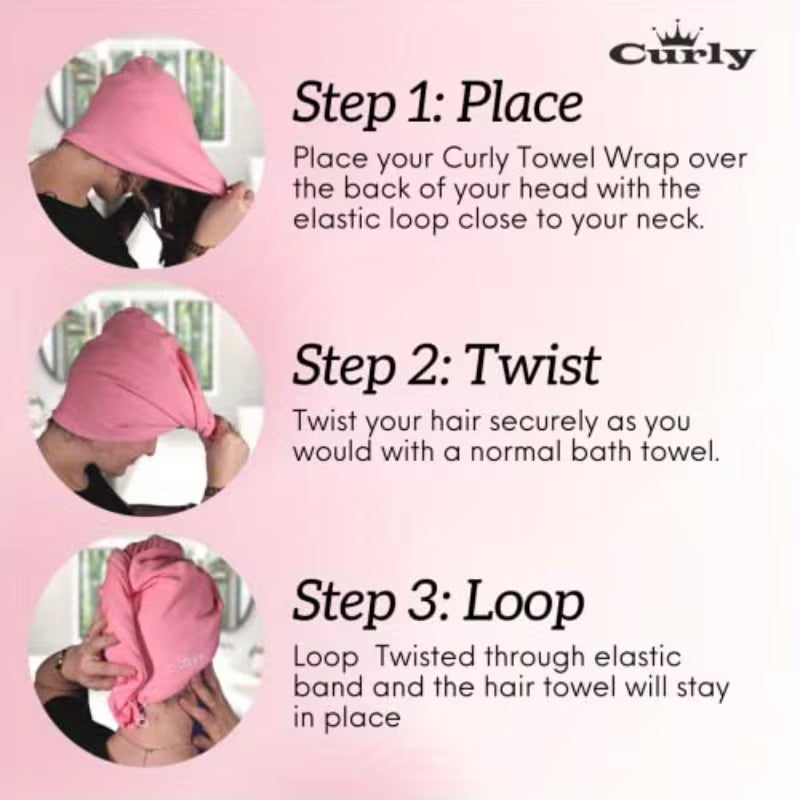 Curly Hair Towel - Soft Pink Turban Wrap for Curly & Wavy Hair