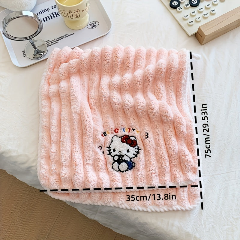 Authorized Sanrio Hello Kitty And Melody Coral Fleece Bath Towel, Quick-Drying Head Towel, Large Bath Towel, Great for Home And Dorm Use, Soft And Comfortable Cloud-Patterned Face And Bath Towel Set