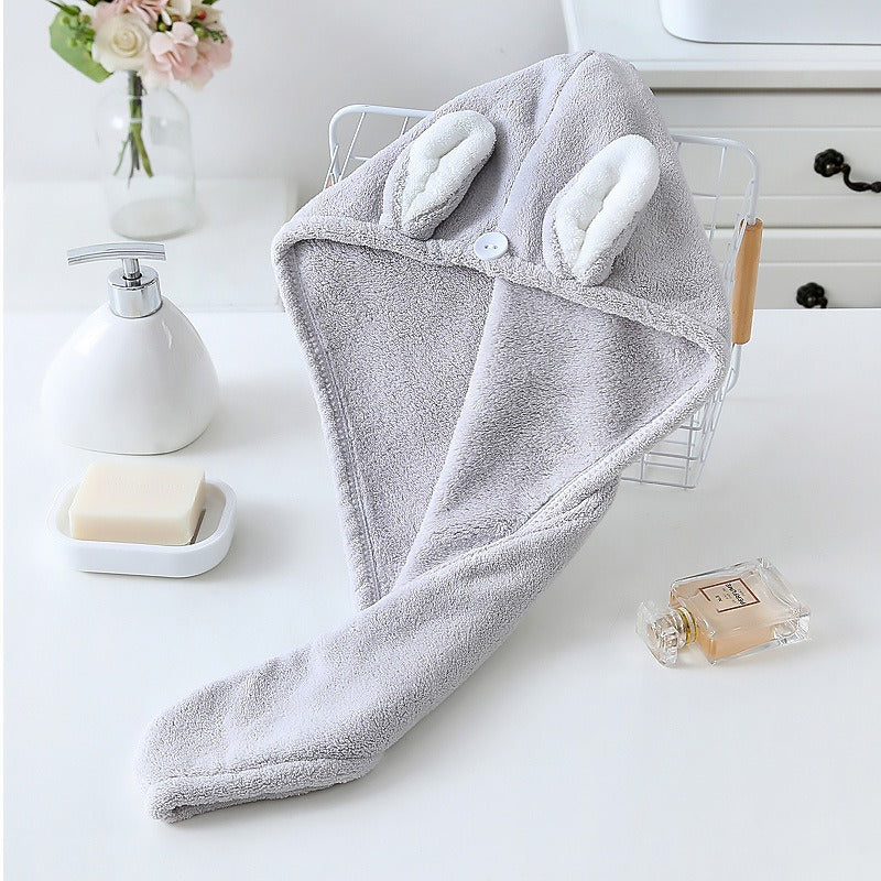 Japanese Korean Rabbit Ear Hair with Microfiber & Coral - Cute Bunny Ear Bath Suitable for, Swim Spa Shower, Anime