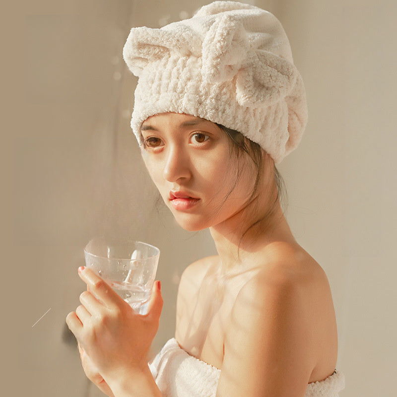 Quick-Dry Coral Fleece Princess Pineapple Cap for Women, Highly Absorbent Quick-Dry Coral Fleece Bath Hat with a Thick Bow, Available for Wholesale