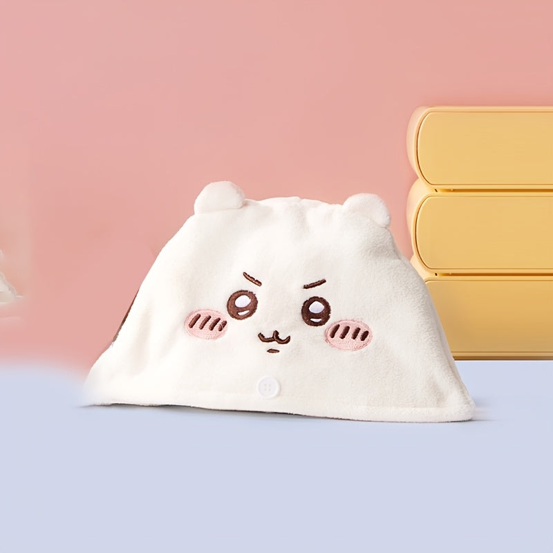 1pc MINISO 1pc Chiikawa, Usagi & Hachiware Plush Drying Cap - Thickened Aseptic 3D Hair Cap Suitable for s, Cute Anime Character Hair Dryer Accessory