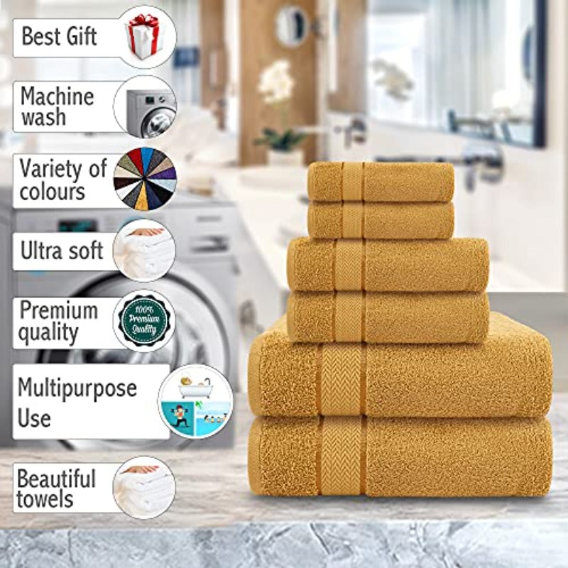 Luxury Bath Towels Set-100% - 2 Bath 2 Hand and 2 Washcloths - Large Premium Thick Fluffy Absorbent Quick Dry Soft and Plush - 6pcs Luxury Bathroom Towels - Golden\u002Fgold