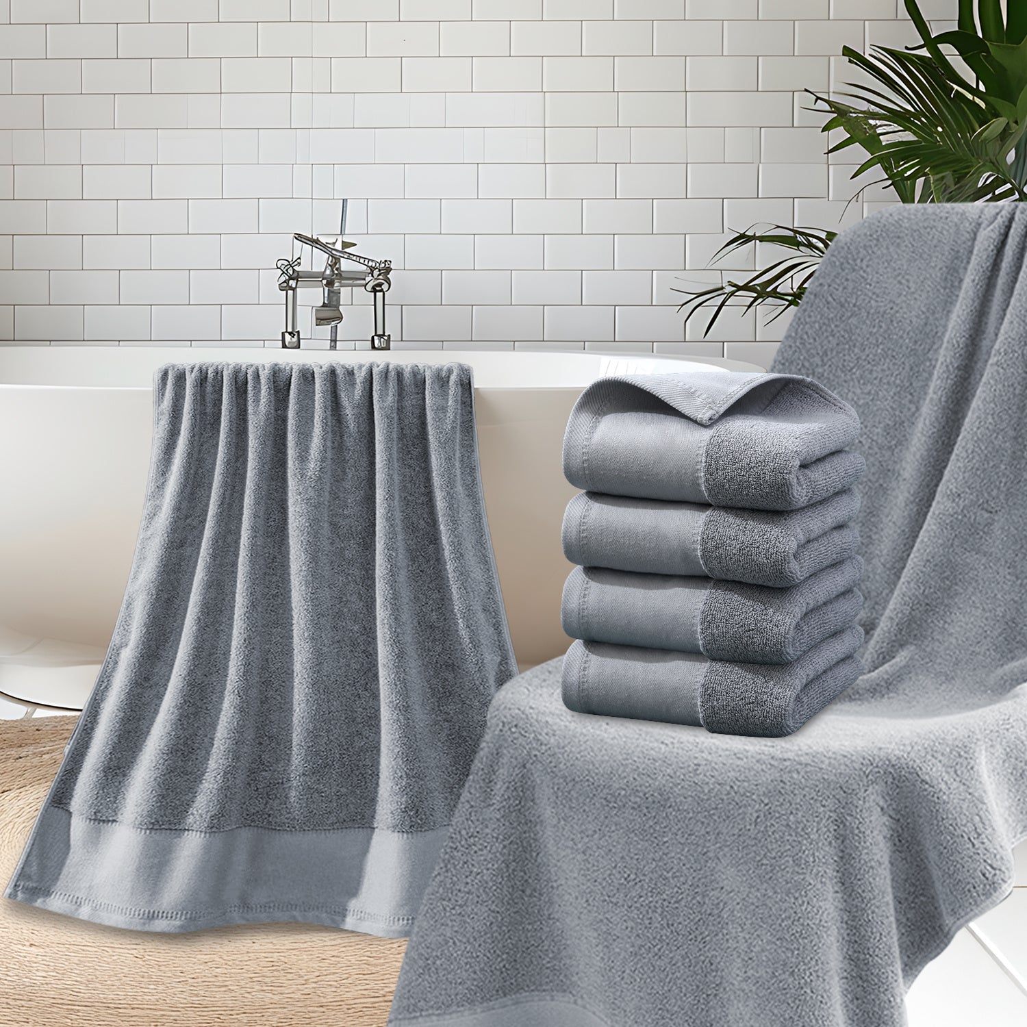 4Pcs Extra Large 31 x 61 Inches Cotton Bath Towels, 100% Cotton, Bigger & Lighter, Faster Drying, Lighter Weight, Super Soft and Absorbent, Perfect Bathroom Towels