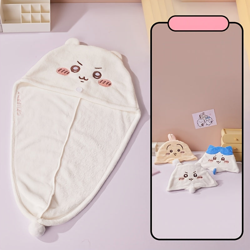 1pc MINISO 1pc Chiikawa, Usagi & Hachiware Plush Drying Cap - Thickened Aseptic 3D Hair Cap Suitable for s, Cute Anime Character Hair Dryer Accessory