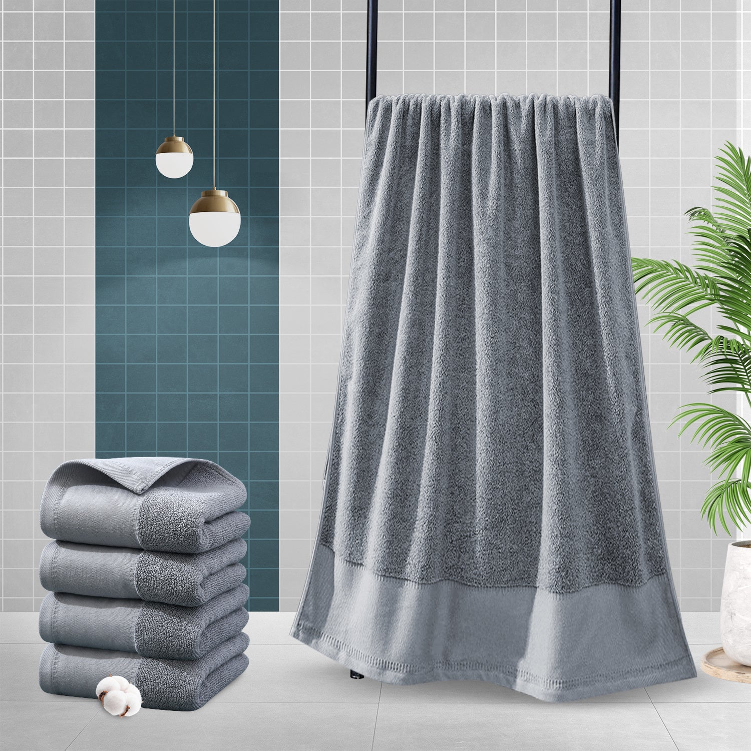 4Pcs Extra Large 31 x 61 Inches Cotton Bath Towels, 100% Cotton, Bigger & Lighter, Faster Drying, Lighter Weight, Super Soft and Absorbent, Perfect Bathroom Towels