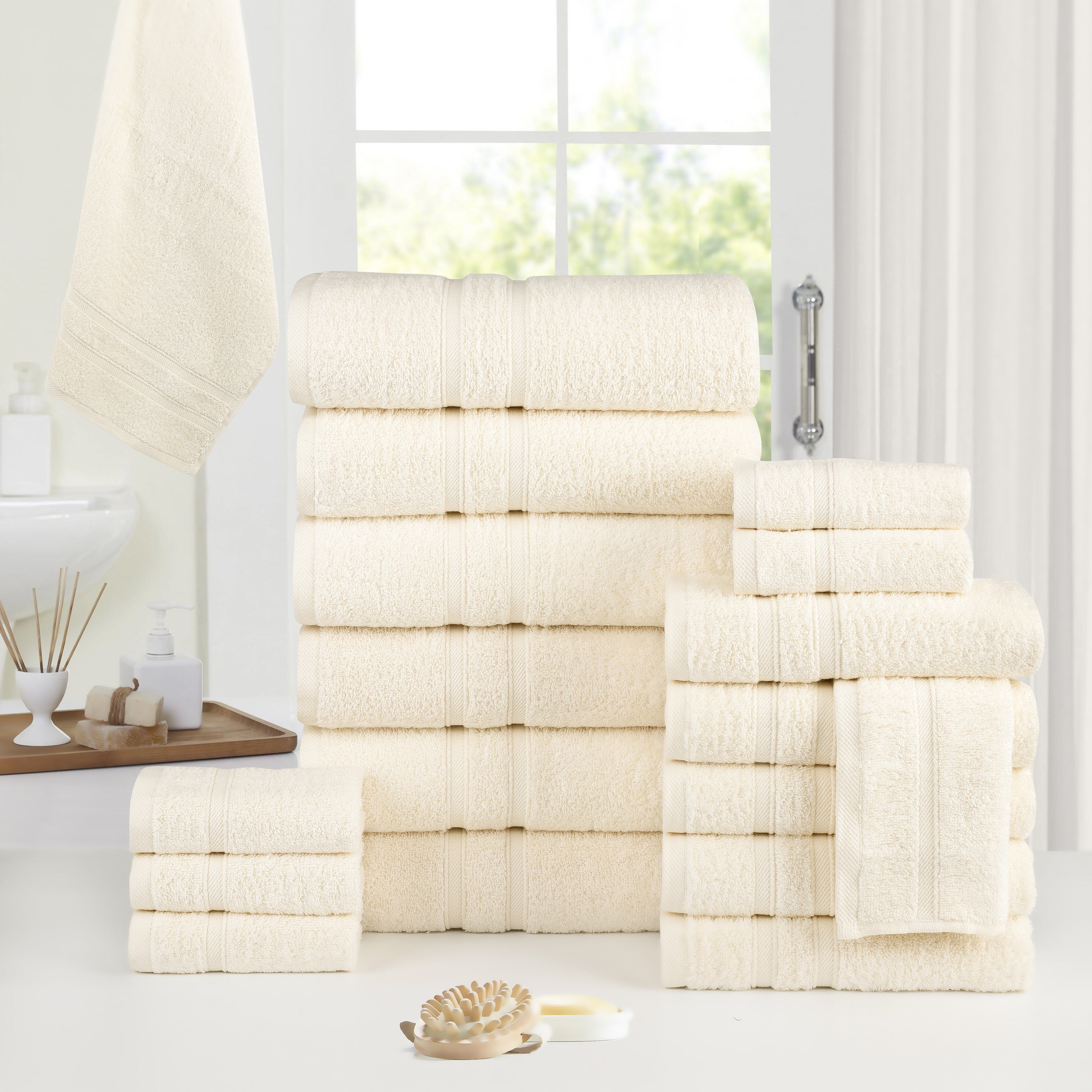 18-Piece Zero Twist Egyptian Cotton Towel Set – Luxury Bath Towels, Hand Towels & Washcloths – Ultra Soft, Absorbent, 650 GSM Spa Quality