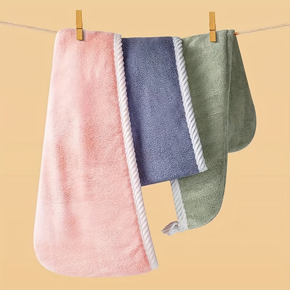 3 Pack Quick-Dry Hair Dry Cap & Towel - Double Thickened Super Absorbent Shower Cap with Coral Fleece, Multi-Color (Blue, Pink, Green) for Wet Hair After Shower, Bath, Swimming - Machine Washable for &