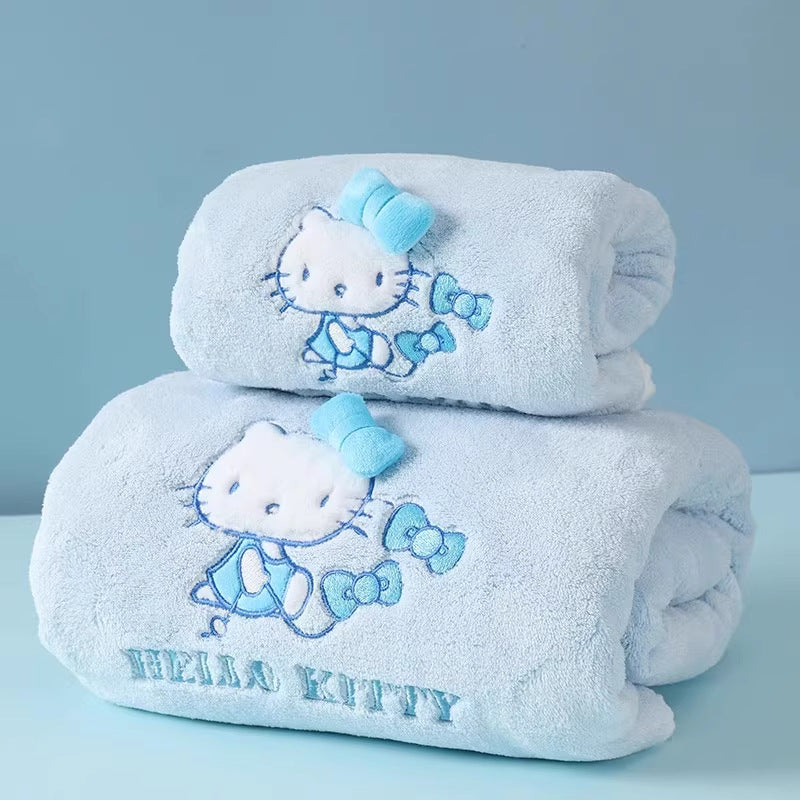 3pcs Sanrio Hello Kitty Bath Towel | Quick-Dry Thick Coral Towels with Hello Kitty Design, Cute Cartoon Theme, Contemporary Style, Fabric, 380 g\u002Fm², Suitable for Women and Adults, Wash Cloths