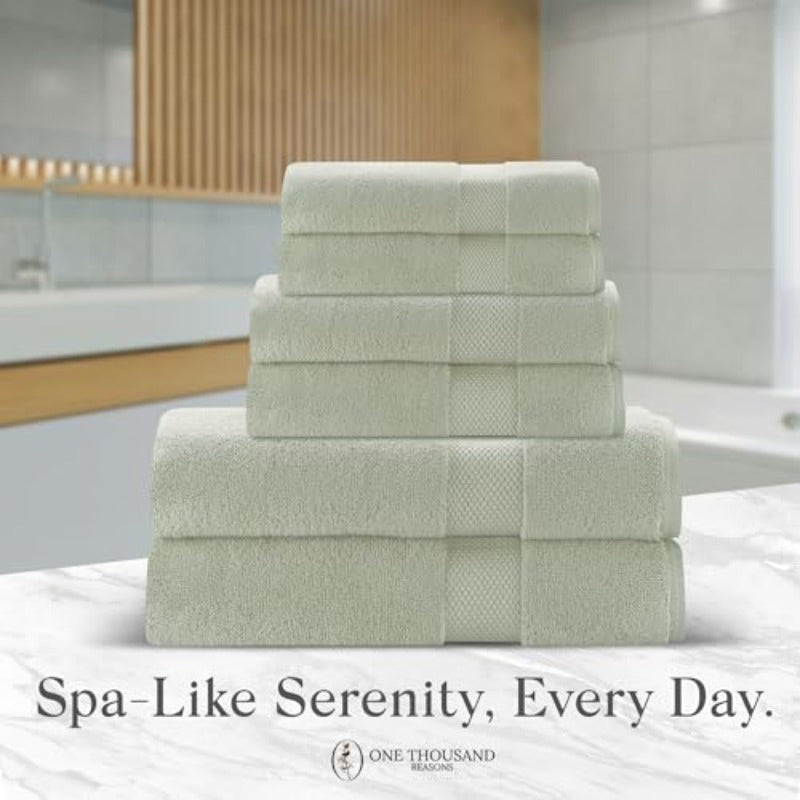 Premium Staple Bathroom Towel Set - Sage Green 600 GSM 6pcs Luxury Bath Towel Set 1 Stripe - 2 Bath Towels 2 Hand Towels And 2 Washclothes Set - High Absorbent And Quick Dry for Gym Spa Hotel