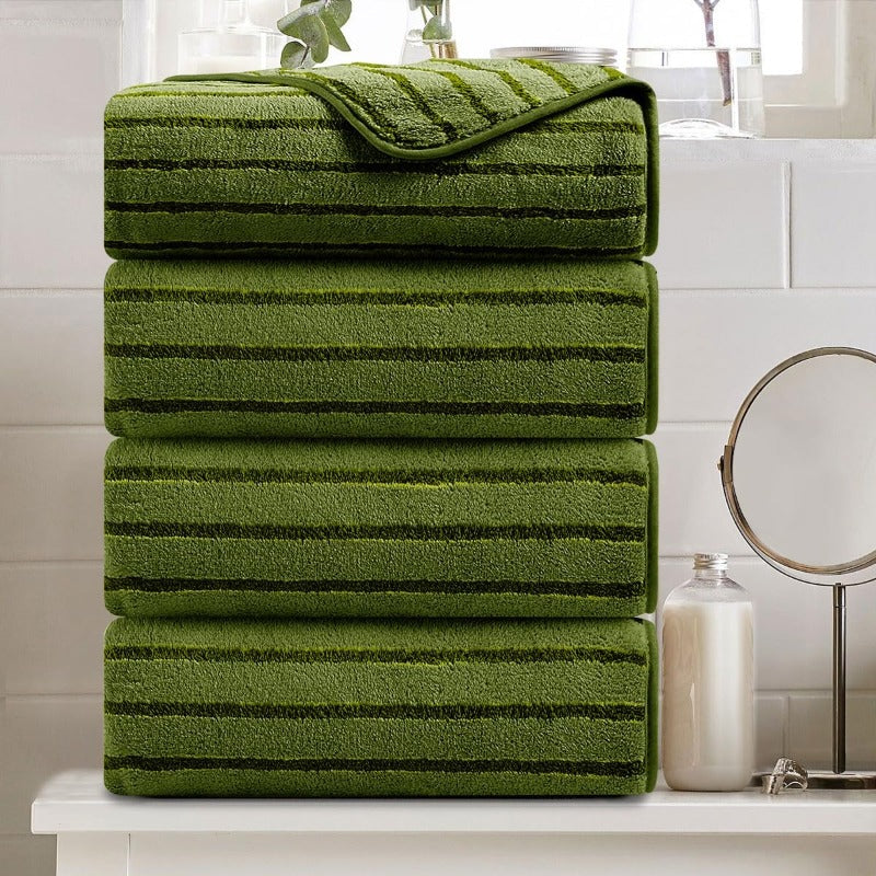 4pcs Army Green Cabana Stripe Large Bath Towels 35x70 Oversized Bath Sheet Soft Breathable Jumbo Bathroom Towels Highly Absorbent Shower Towel Quick Dry Beach Chair Towel Spa Gym Hotel Towel Set
