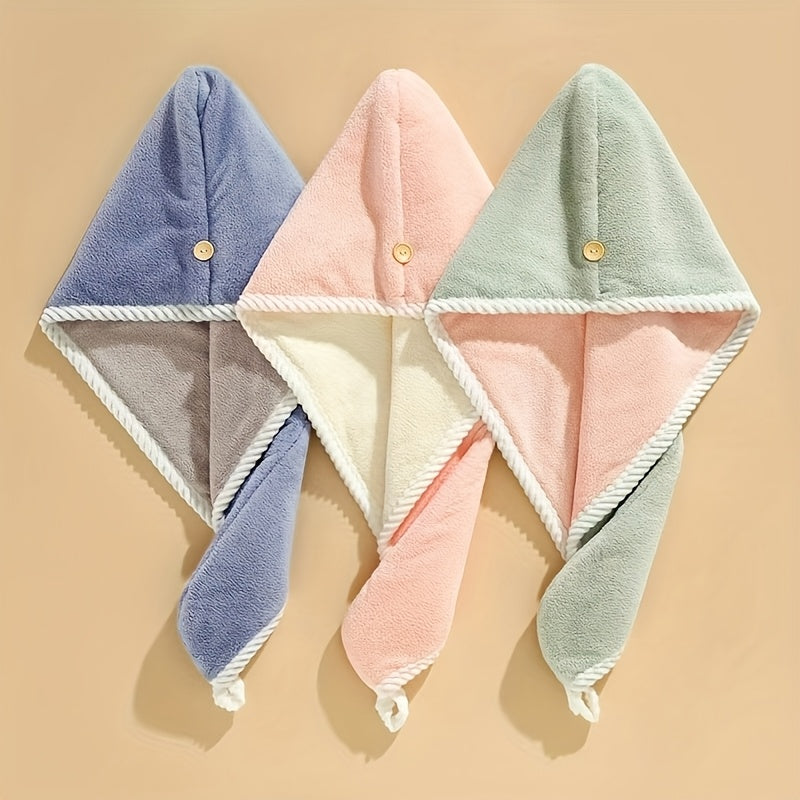 3 Pack Quick-Dry Hair Dry Cap & Towel - Double Thickened Super Absorbent Shower Cap with Coral Fleece, Multi-Color (Blue, Pink, Green) for Wet Hair After Shower, Bath, Swimming - Machine Washable for &