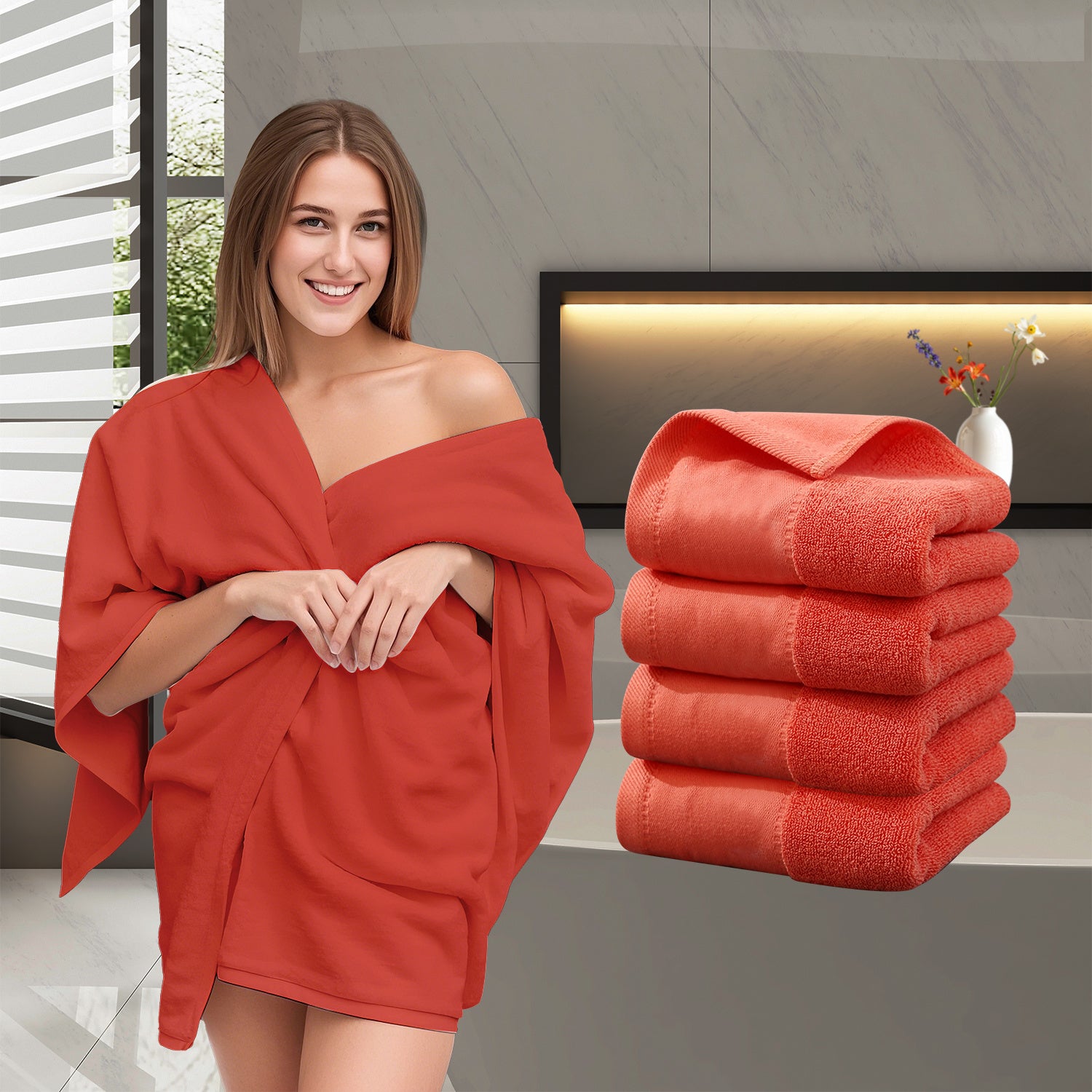 4Pcs Extra Large 31 x 61 Inches Cotton Bath Towels, 100% Cotton, Bigger & Lighter, Faster Drying, Lighter Weight, Super Soft and Absorbent, Perfect Bathroom Towels