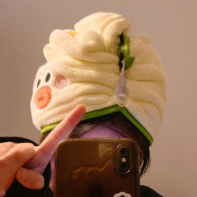 Cute Quick-Dry Hair Towel Cap for Women, Absorbent, Non-Shedding, Long Hair Towel, Coral Shower Cap for Adults