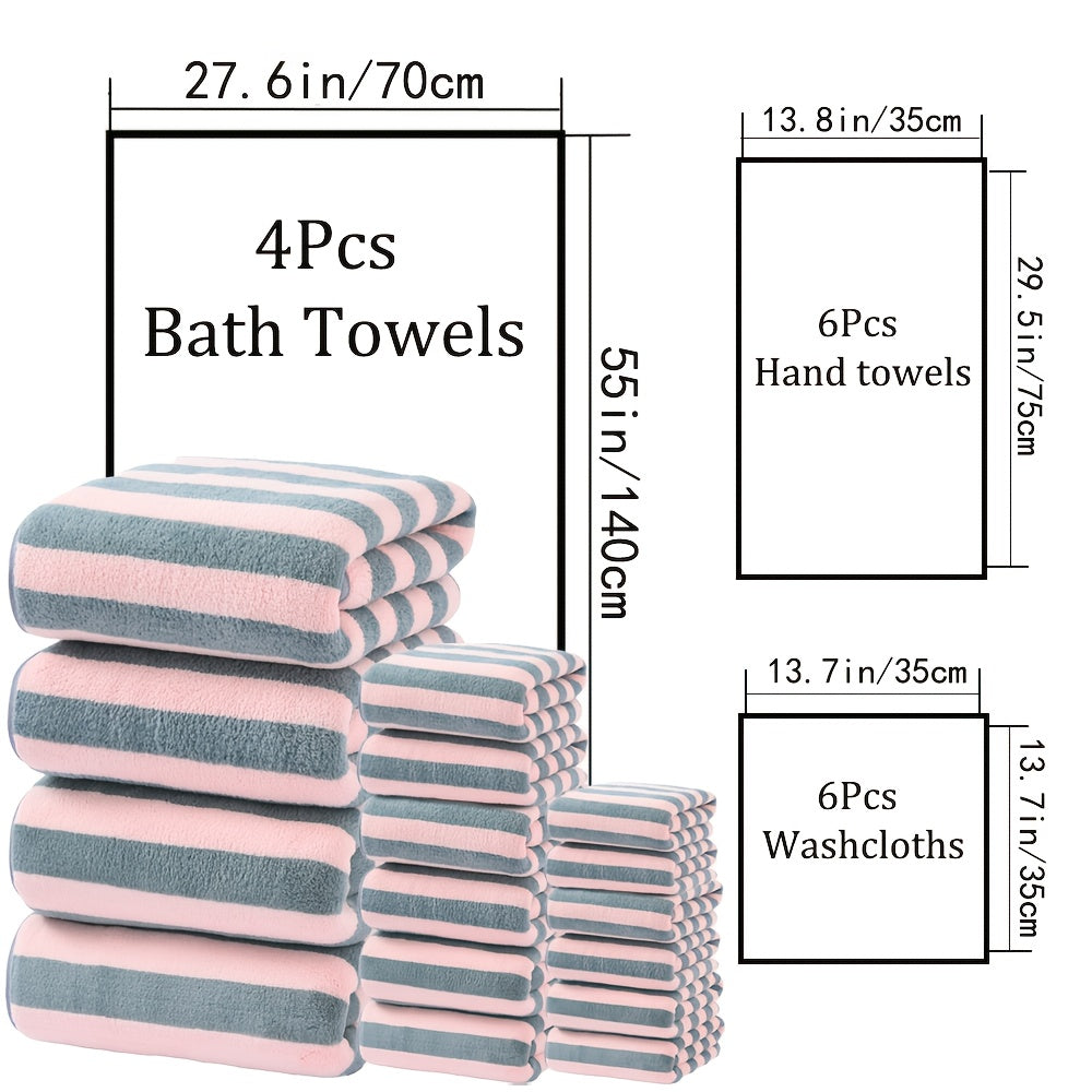 Bath Towels Set 16pcs Set Bath towels set, bathroom Supplies, Hand Towels Bath Towels Set, Microfiber Material, Stripe pattern, Multi-purpose Quick drying bath towels, Soft and comfortable, Multi-color options, for bathroom, shower, Hotel