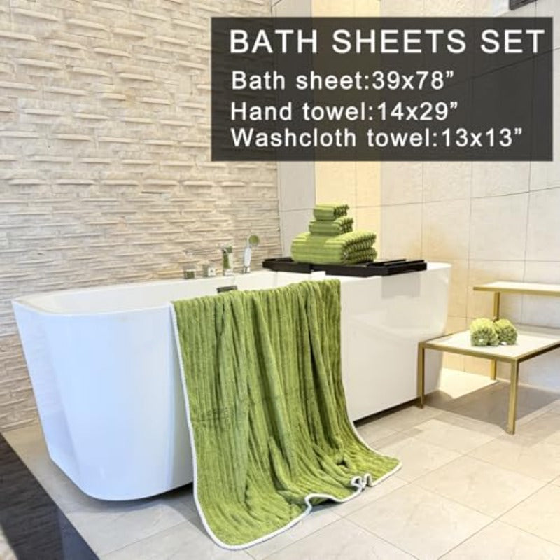 39x78 Inches Oversized Bath Sheets Towels Set of 6 Extra Large Towels for Bathroom Luxry Plush Er Soft Absorbent Stripe Hanging Loop Microfiber 80% Sage Green6