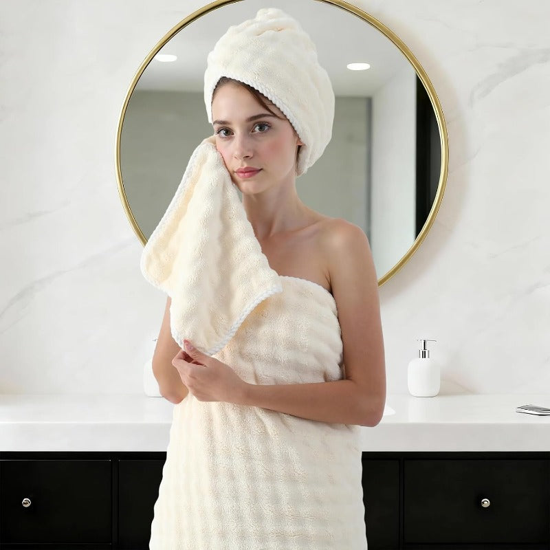 Set of 8 Soft Bath Towels, Including 2 Extra- Bath Sheets Measuring 35×70 Inches, 2 Hand Towels, And 4 Washcloths Made of Quick-Drying And Absorbent Microfiber in a Cream Color, Perfect for Your Bathroom.