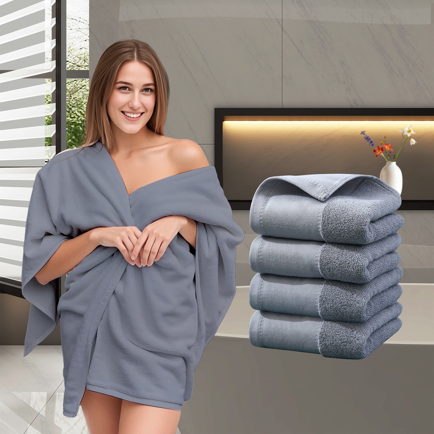 4Pcs Extra Large 31 x 61 Inches Cotton Bath Towels, 100% Cotton, Bigger & Lighter, Faster Drying, Lighter Weight, Super Soft and Absorbent, Perfect Bathroom Towels