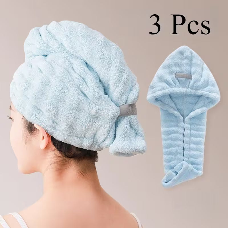 3pcs Head-mounted Absorbent Dry Hair Cap, Warm Absorbent Head Cover After Bathing in Winter, Portable Travel Hotel Accommodation Dry Hair Absorbent Cap