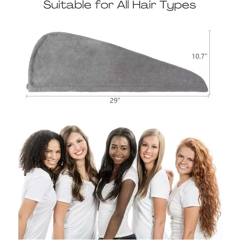 4 Pack Women's Extra Large Microfiber Hair Towel Wrap with Button - Quick-Dry Hair Turban Suitable for Curly/Long/Short Hair, Anti-Frizz Technology, Non-Slip Elastic Loop & Wood Buckle Closure, Ultra-Soft Hair Drying Towels (4 Pack)