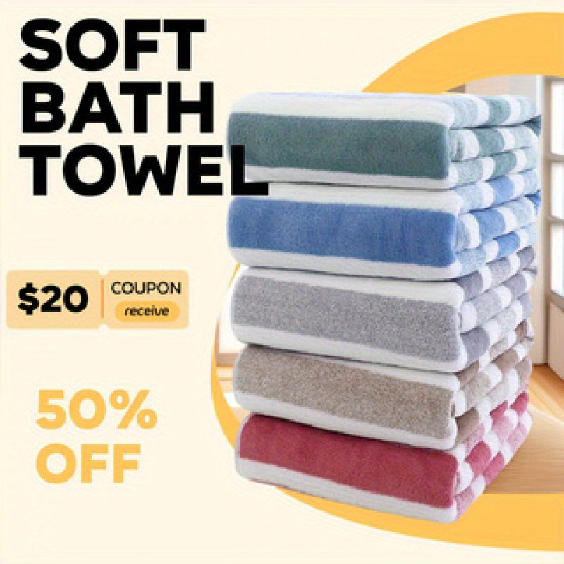 1 Large Oversized Bath Towel for Adults - Quick-Dry, Lightweight & Highly Absorbent Soft (Pink\u002FStriped) - Quick-Suction Spa, Pool, Gym, Travel Towel - Bulk Discount Coupon-Worthy Price for Home, Camping, Cruise Use -