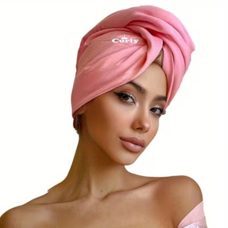 Curly Hair Towel - Soft Pink Turban Wrap for Curly & Wavy Hair