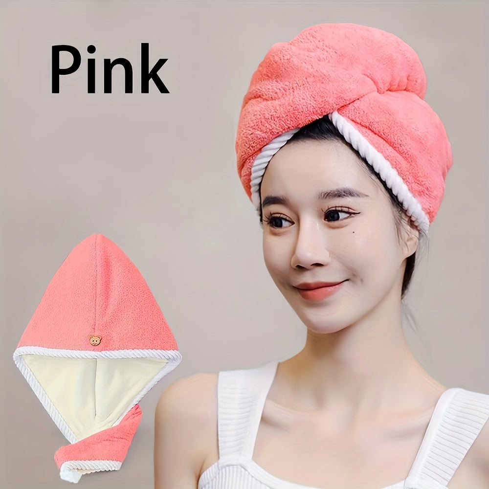 3 Pack Quick-Dry Hair Dry Cap & Towel - Double Thickened Super Absorbent Shower Cap with Coral Fleece, Multi-Color (Blue, Pink, Green) for Wet Hair After Shower, Bath, Swimming - Machine Washable for &