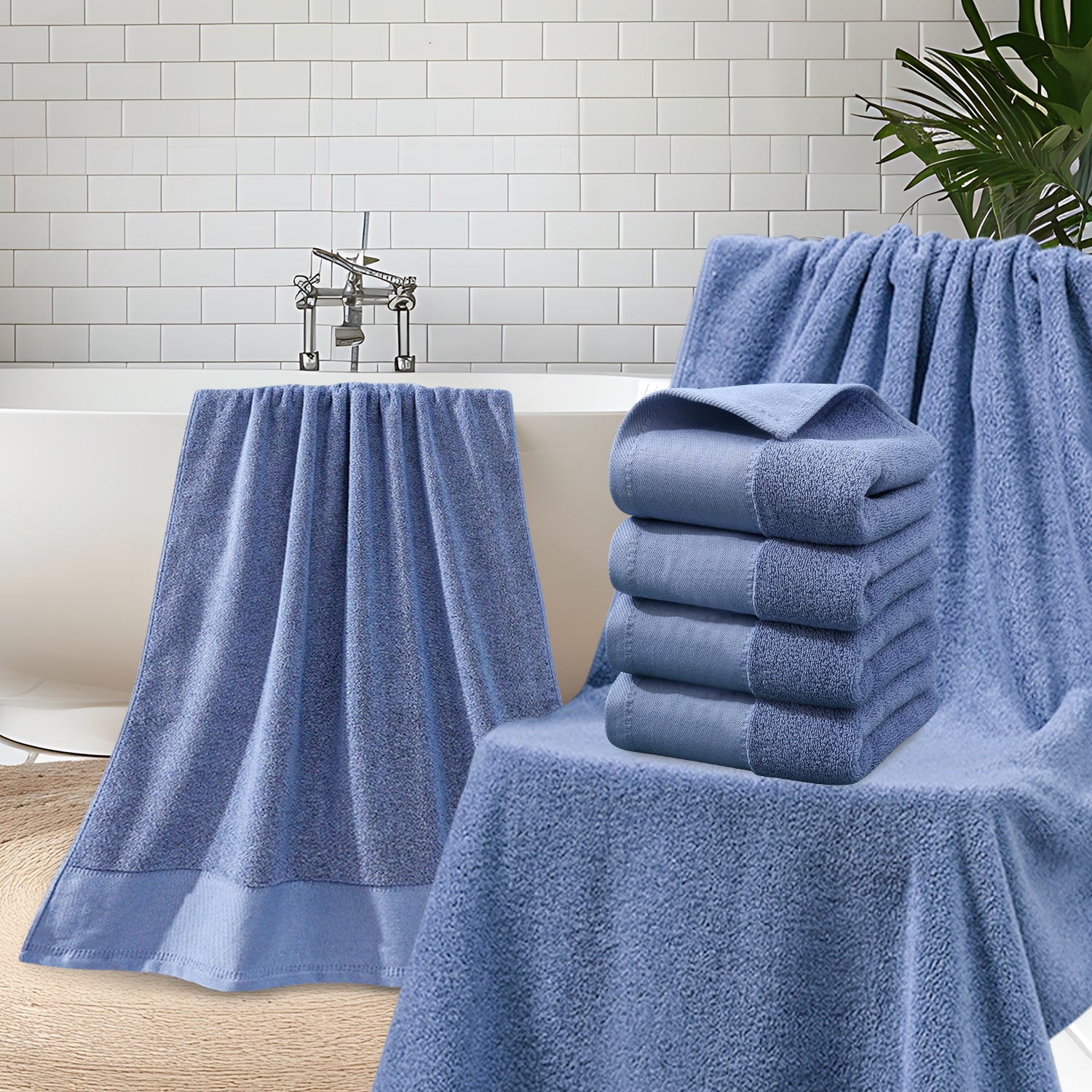 4Pcs Extra Large 31 x 61 Inches Cotton Bath Towels, 100% Cotton, Bigger & Lighter, Faster Drying, Lighter Weight, Super Soft and Absorbent, Perfect Bathroom Towels