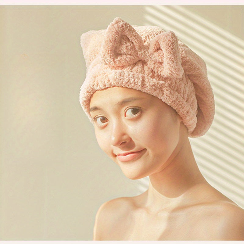 Quick-Dry Coral Fleece Princess Pineapple Cap for Women, Highly Absorbent Quick-Dry Coral Fleece Bath Hat with a Thick Bow, Available for Wholesale