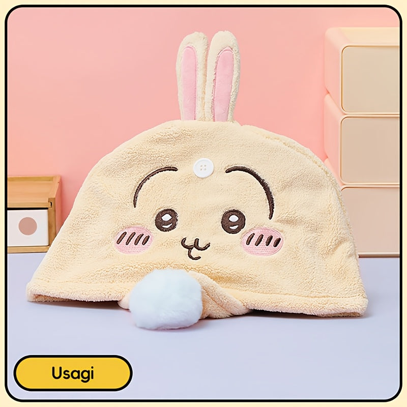 1pc MINISO 1pc Chiikawa, Usagi & Hachiware Plush Drying Cap - Thickened Aseptic 3D Hair Cap Suitable for s, Cute Anime Character Hair Dryer Accessory