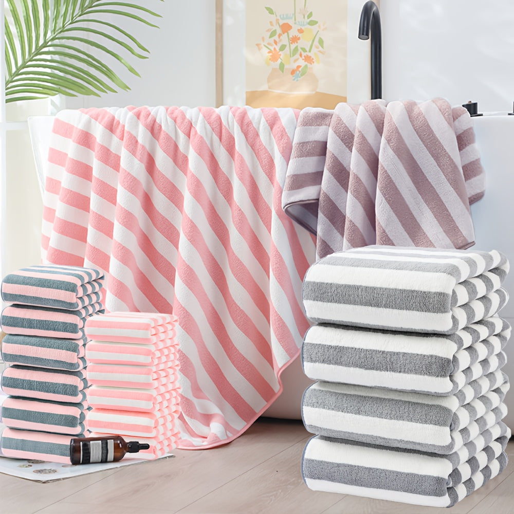 Bath Towels Set 16pcs Set Bath towels set, bathroom Supplies, Hand Towels Bath Towels Set, Microfiber Material, Stripe pattern, Multi-purpose Quick drying bath towels, Soft and comfortable, Multi-color options, for bathroom, shower, Hotel