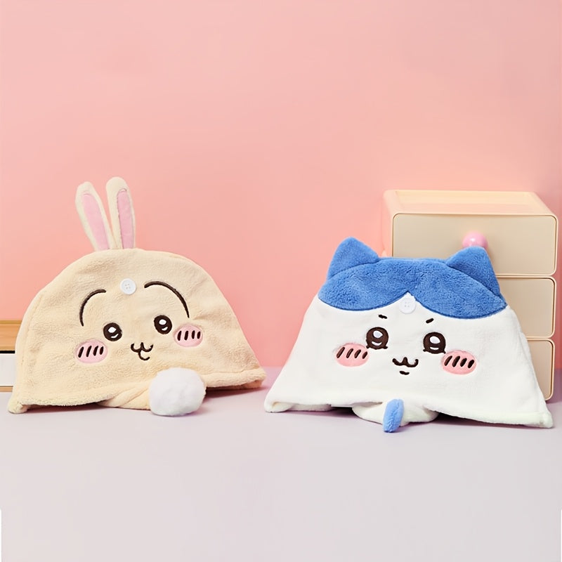 1pc MINISO 1pc Chiikawa, Usagi & Hachiware Plush Drying Cap - Thickened Aseptic 3D Hair Cap Suitable for s, Cute Anime Character Hair Dryer Accessory