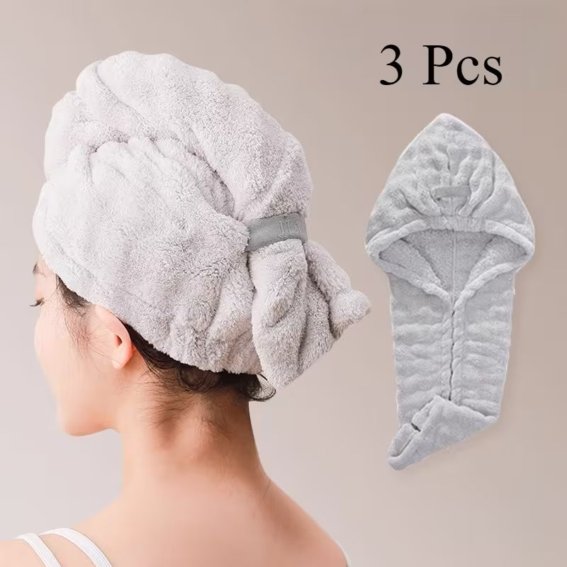 3pcs Head-mounted Absorbent Dry Hair Cap, Warm Absorbent Head Cover After Bathing in Winter, Portable Travel Hotel Accommodation Dry Hair Absorbent Cap
