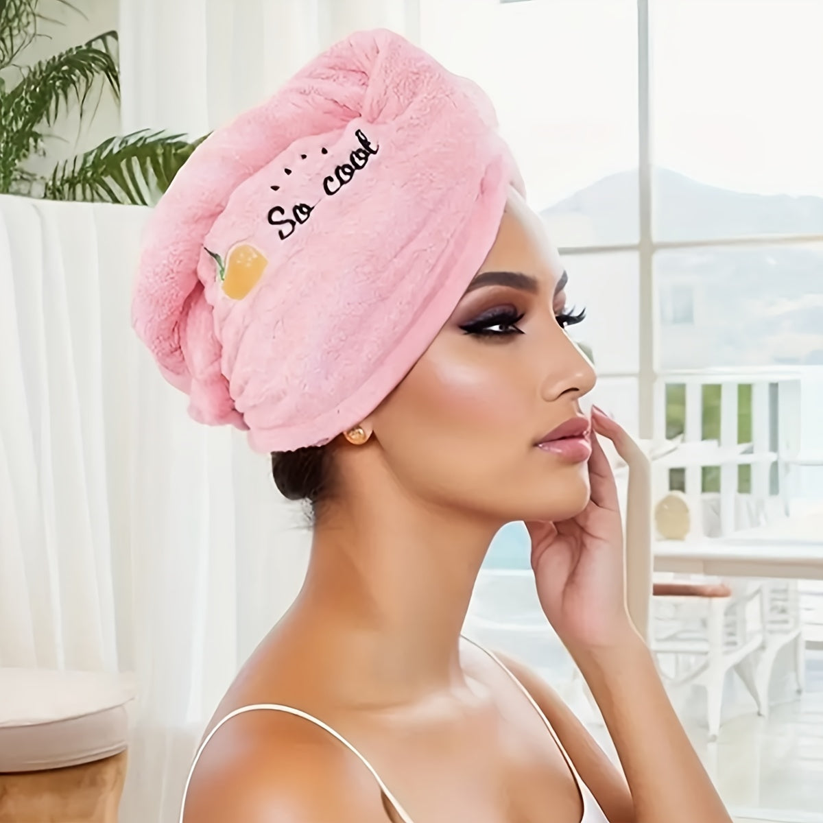Microfiber Wrap Quick Dry Microfiber Hair Towel Wrap, 1pc | Super Absorbent Hair Drying Turban for Women, Modern Geometric-Pattern Knit Fabric, 260gsm, with Space-Themed Embroidery, for Bathroom Accessories