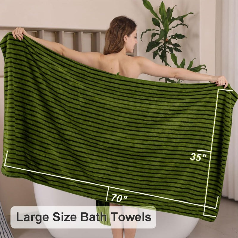 4pcs Army Green Cabana Stripe Large Bath Towels 35x70 Oversized Bath Sheet Soft Breathable Jumbo Bathroom Towels Highly Absorbent Shower Towel Quick Dry Beach Chair Towel Spa Gym Hotel Towel Set