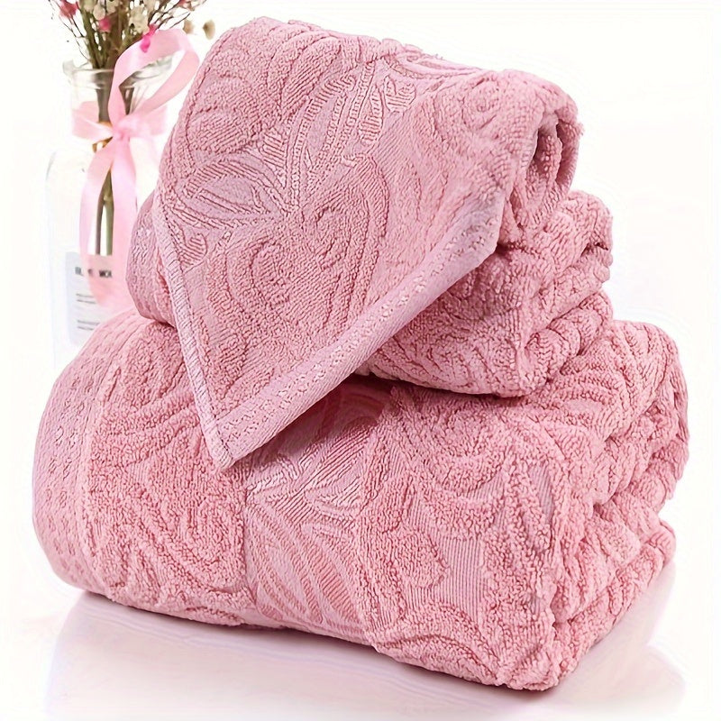 Luxury Jacquard Set - Soft, Absorbent & Quick-Drying Towels with Elegant Floral pattern in Pink - Plush Texture for Spa, Hotel, Home Bathroom - Bathroom Decor Essentials, Towels High Quality, Towels Towels, Non Shedding Towels, Robe