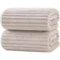 2pcs (Bath Sheets Set) Extra Large Bath Towels Suitable for Adults - Luxury Super Soft Absorbent Microfiber Bath Sheets with Hanging Loop, Quick-Dry & Lightweight, Oversized 39x79 Inches, Beige Striped Bath Towel for Spa & Use