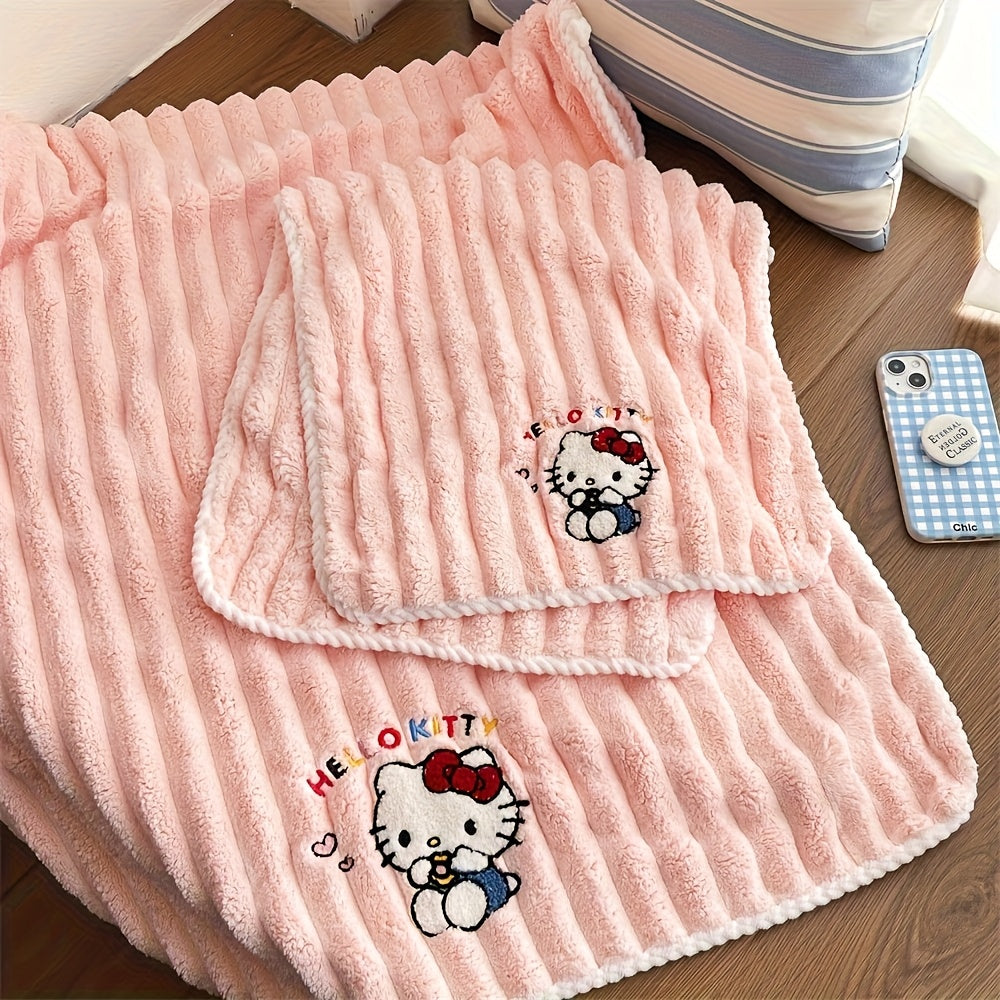 Authorized Sanrio Hello Kitty And Melody Coral Fleece Bath Towel, Quick-Drying Head Towel, Large Bath Towel, Great for Home And Dorm Use, Soft And Comfortable Cloud-Patterned Face And Bath Towel Set
