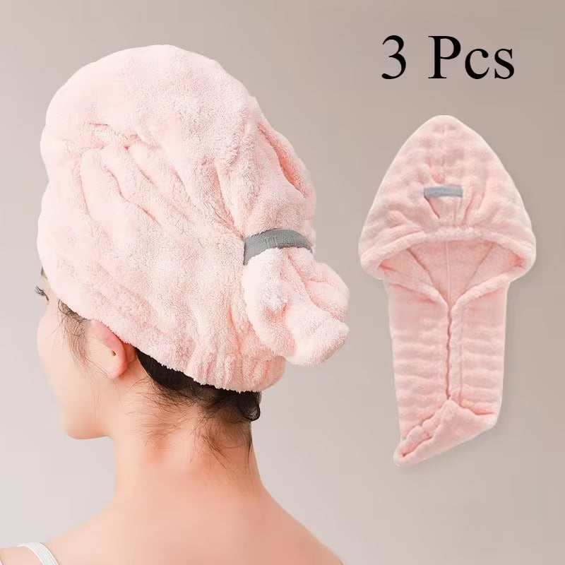 3pcs Head-mounted Absorbent Dry Hair Cap, Warm Absorbent Head Cover After Bathing in Winter, Portable Travel Hotel Accommodation Dry Hair Absorbent Cap